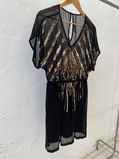 VESTIDO OSSIRA NEGRO DE GASA BORDADO - Galpón Chic