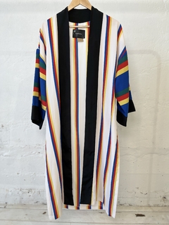 KIMONO RAPSODIA BLANCO RAYAS COLORES BORDE NEGRO