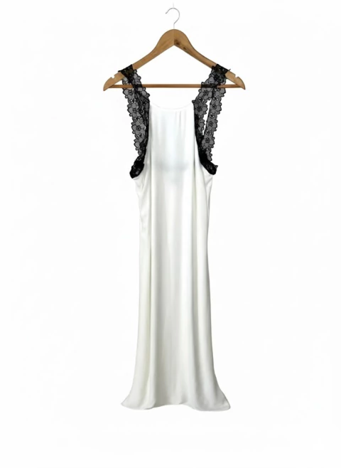 VESTIDO AME DE SEDA BLANCO CON DETALLES EN PUNTILLA NEGRO - comprar online