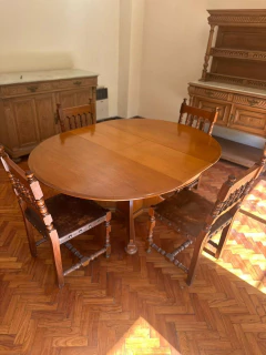 MESA $1.100.000 REDONDA EXTENSIBLE ESTILO: ART DÉCO CEDRO LUSTRADO PIE CENTRAL CUADRADO CON PATAS TORNEADAS EN BOLA. - tienda online