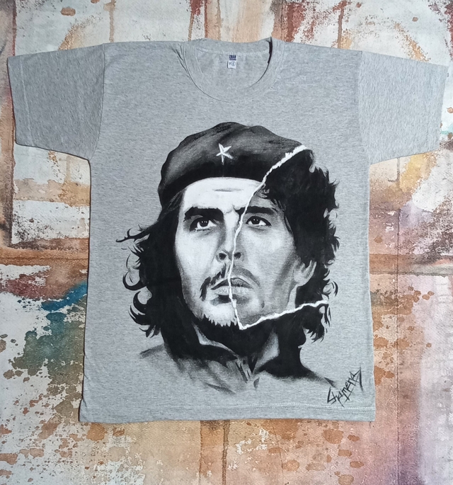 Remera Del Che-Maradona Pintada A Mano thumbnail 2