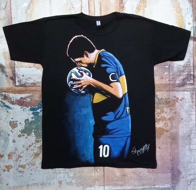 Remera De Juan Roman Riquelme Pintada A Mano 7 thumbnail 2