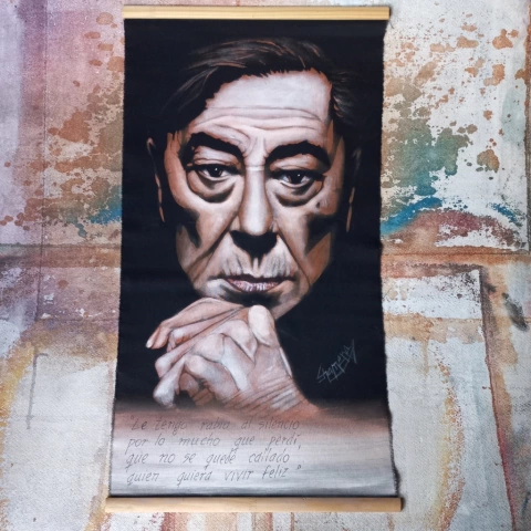 Tapiz de Atahualpa Yupanqui de 45x80 cm pintado a mano