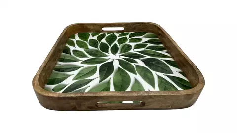 Bandeja Cuadrada Esmaltada - Hojas Verdes (40x40cm)