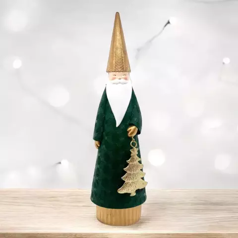 Santa Verde Oro con Pino - 31cm Altura