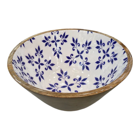 Ensaladera Esmaltada - Diseño Azul y Blanco