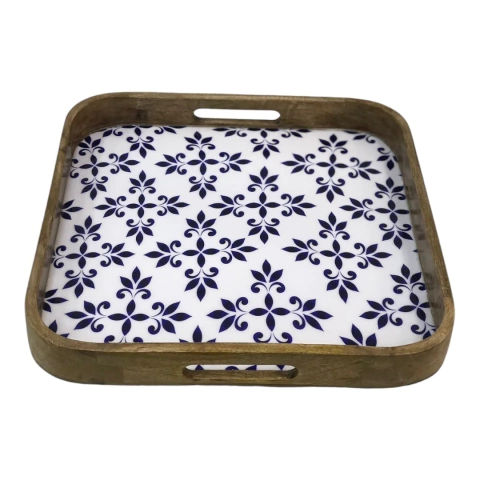 Bandeja Cuadrada Esmaltada - Diseños Azul y Blanco (40x40cm) - comprar online