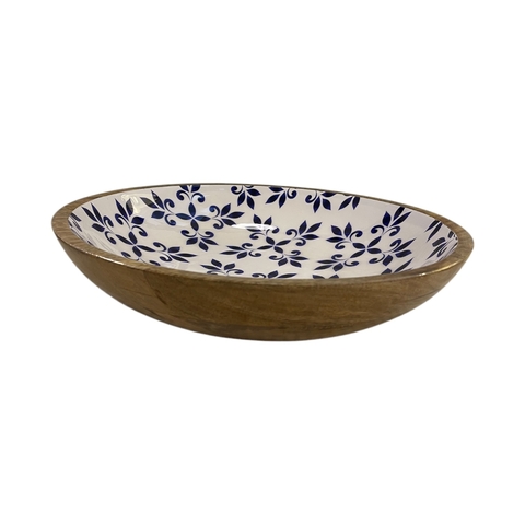 Bandeja Redonda Chica Esmaltada - Diseño Azul y Blanco (35cm Diam) - comprar online