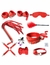 Kit bdsm completo 10 piezas con cruz, esposas. ROJO