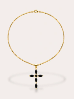 COLGANTE CON CRUZ CUBICS NEGROS ACERO GOLD - comprar online