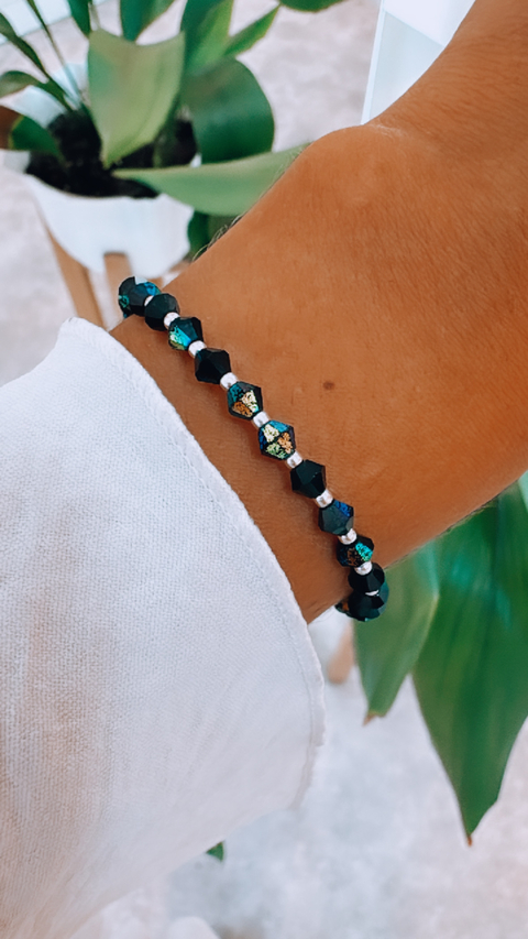 PULSERA CRISTALES NEGRA TORNASOLADA