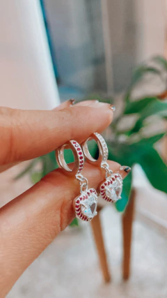 argollas corazón en cubic blaco y fucsia - comprar online