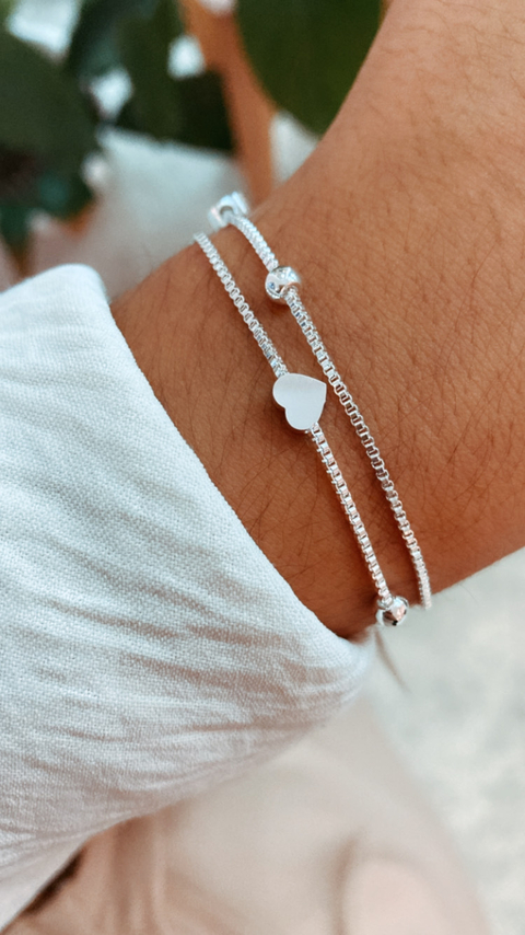 PULSERA DOBLE CADENAS CORAZON Y BOLITAS - comprar online