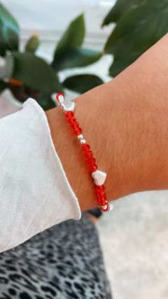 PULSERA CORAZON CRISTALES Y PLATA ROJA - comprar online