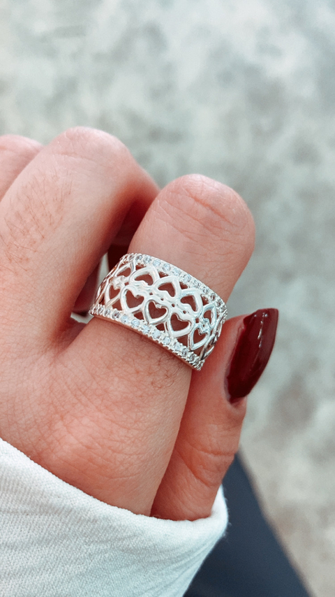 Anillo doble linea de corazones - comprar online