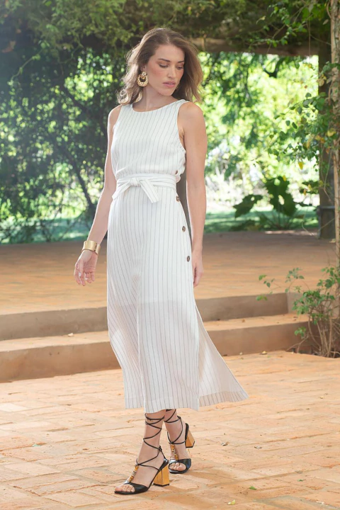 VESTIDO LONGO EM LINHO LISTRADO INIFINI - comprar online