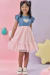 VESTIDO EM JEANS COM ELASTANO E TULE ROSA CLARO - comprar online