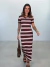 VESTIDO ELAINE MIDI LISTRADO MARROM ANNA TORQUATO - Hira Store