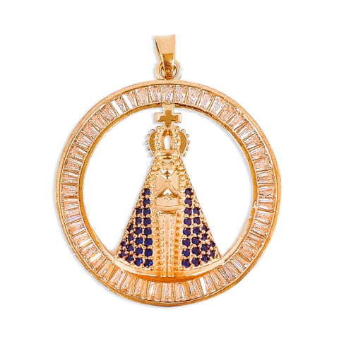 Pingente Nossa Senhora Aparecida Cravejado Com Círculo Perolado