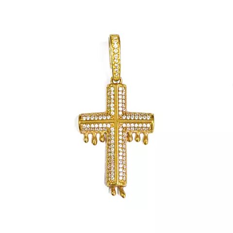 Pingente Cruz Efeito Derretido com Zircônia