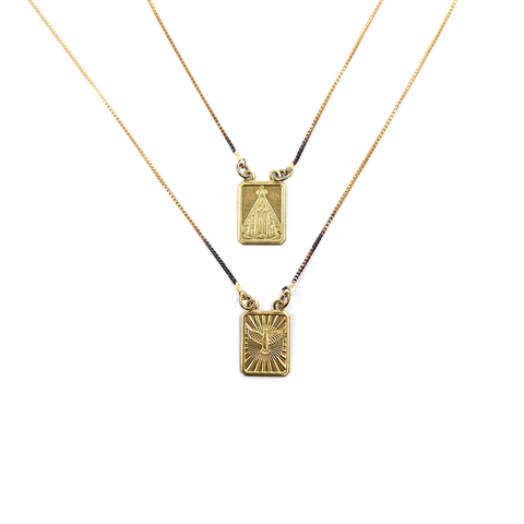 Escapulario com Corrente Veneziana Espirito Santo e Nossa Senhora