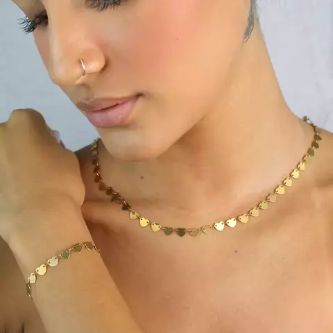 CORRENTE/PULSEIRA MEDALHAS DE CORAÇÃO FECHO BOIA