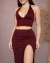 2 Peças Conjunto Cropped Top MultiFormas + Saia Longa Fenda Conjunto de Cor Lisa - Parada do Cropped