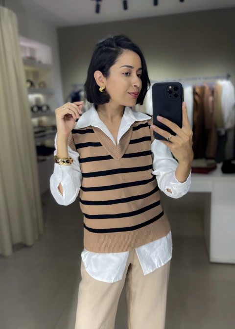 Colete triçô longo listrado Zoe - comprar online