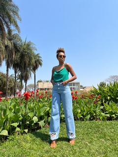 Calça Jeans Wide Leg Barra Giletada - loja online