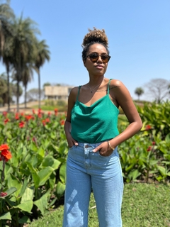 Calça Jeans Wide Leg Barra Giletada na internet