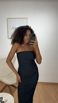 Vestido Talita Sem Alças Drapeado Preto na internet