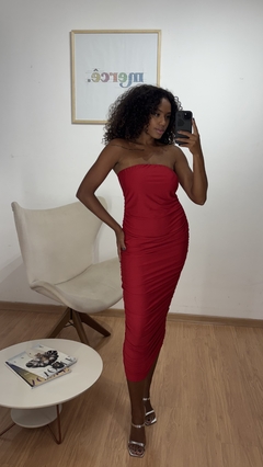 Vestido Talita Sem Alças Drapeado Cereja - comprar online