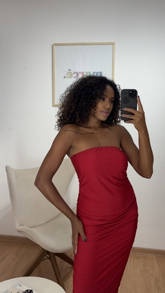 Vestido Talita Sem Alças Drapeado Cereja - Mercê