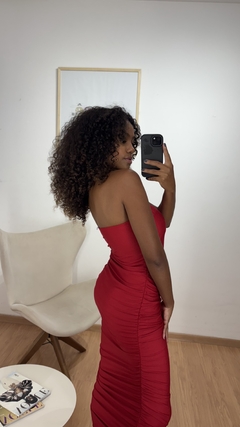 Vestido Talita Sem Alças Drapeado Cereja na internet