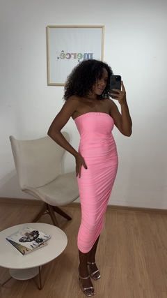Vestido Talita Sem Alças Drapeado Rosa - comprar online