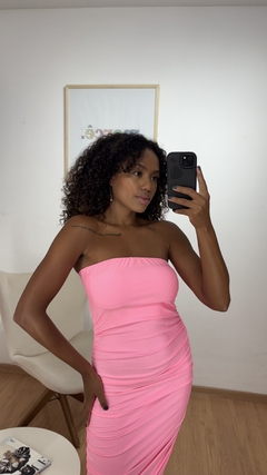 Vestido Talita Sem Alças Drapeado Rosa - Mercê