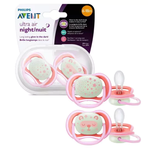 AVENT - CHUPETA ULTRA AIR DUPLA NIGHTTIME 6-18 MENINA