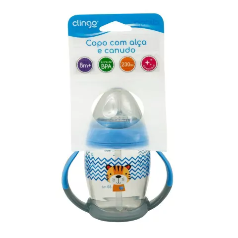 CLINGO - COPO COM ALÇA E CANUDO 230ML - TIGRE