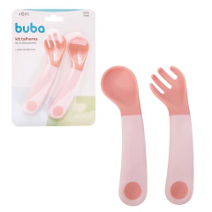 BUBA - KIT 2 TALHERES DE TREINAMENTO COM CABO ANATÔMICO - ROSA