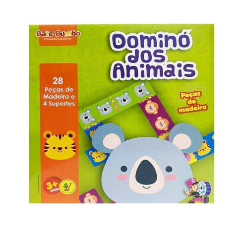 BATE BUMBO - DOMINÓ DOS ANIMAIS 28 PEÇAS EM MADEIRA