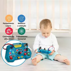 BRINQUEDO MONTESSORI CONTROLE BUZY BOARD COM LED - AZUL - loja online
