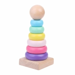 BRINQUEDO TORRE DE MADEIRA COM ANÉIS CANDY COLOR 14CM - Mamu Kids Store