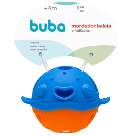 BUBA - MORDEDOR DE SILICONE COM CHOCALHO BALEIA - AZUL