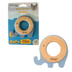 CLINGO - MORDEDOR MADEIRA SILICONE ELEFANTE AZUL