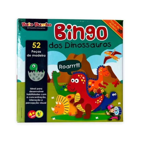 BATE BUMBO - JOGO BINGO DOS DINOSSAUROS 52 PEÇAS DE MADEIRA