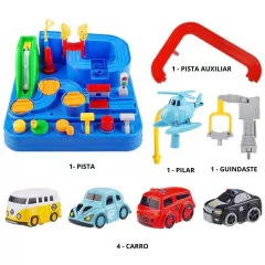 PISTA E ACESSÓRIOS 8 NÍVEIS ADVENTURE HELICÓPTERO COM 4 CARRINHOS - AZUL - Mamu Kids Store