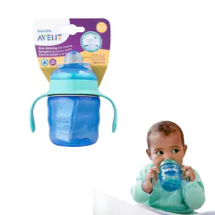AVENT - COPO EASY SIP COM ALÇA BICO DE SILICONE 200ML - AZUL
