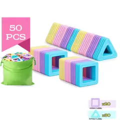 BRINQUEDO MINI BLOCOS MÁGNETICOS CANDY COLORS 50 PEÇAS