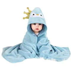 TOALHA COM CAPUZ 80CM ANIMAIS - RAINHA PINGUIM AZUL
