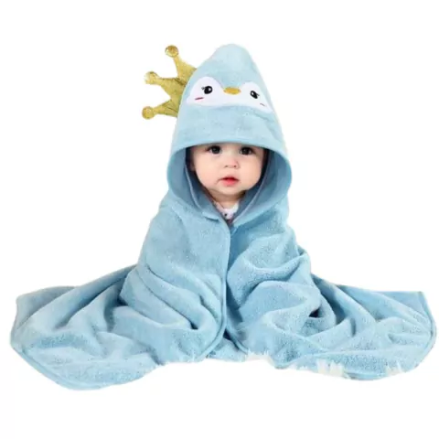 TOALHA COM CAPUZ 80CM ANIMAIS - RAINHA PINGUIM AZUL